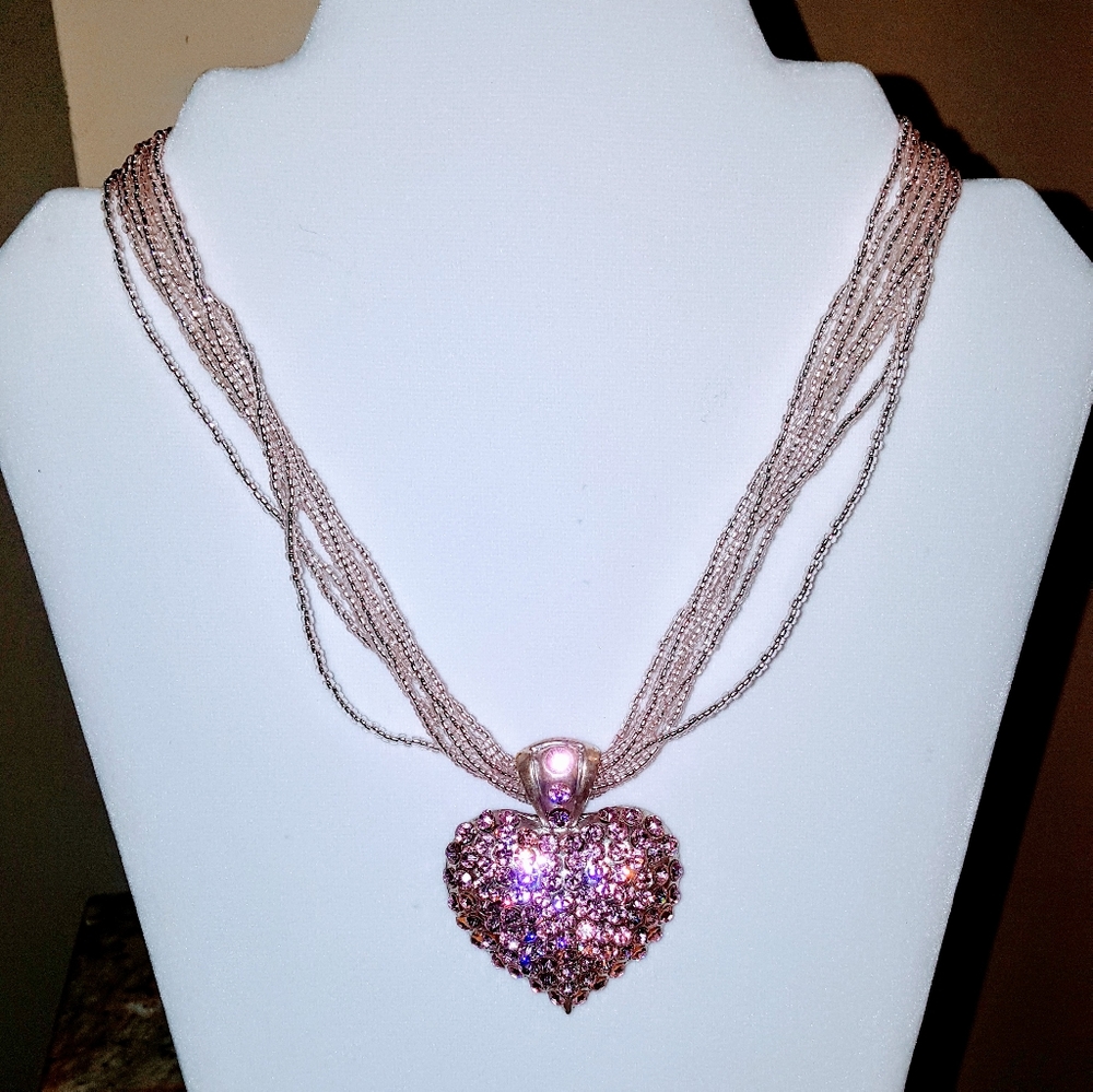 Pink glitter heart statement necklace